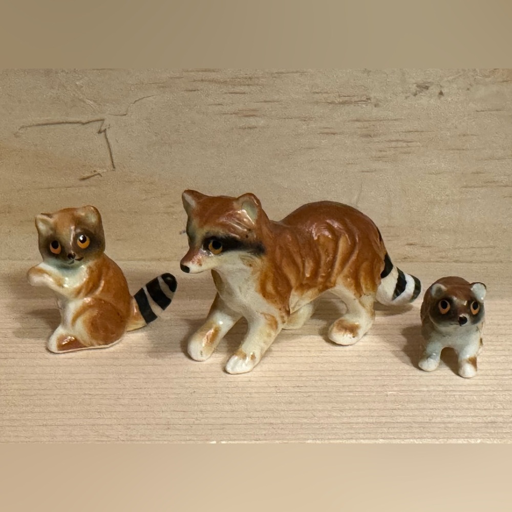 Charming Bone China Raccoon Figurine Set